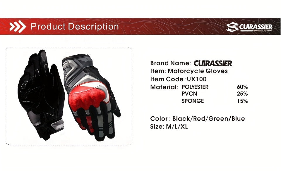 Full Finger Breathable Cuirassier Motorcycle Gloves with Night Reflective Touch Screen for Outdoor Riding Motorbike Scooter ATV