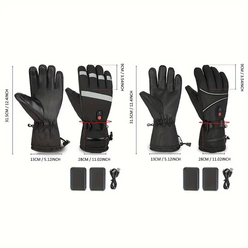 Mr pro Heated Motorcycle Gloves with Reflective Strip - Windproof, Skiing & Biking - Black, Zipper Closure, USB Rechargeable, Durable Polyester, Motorcycle Riding Glove