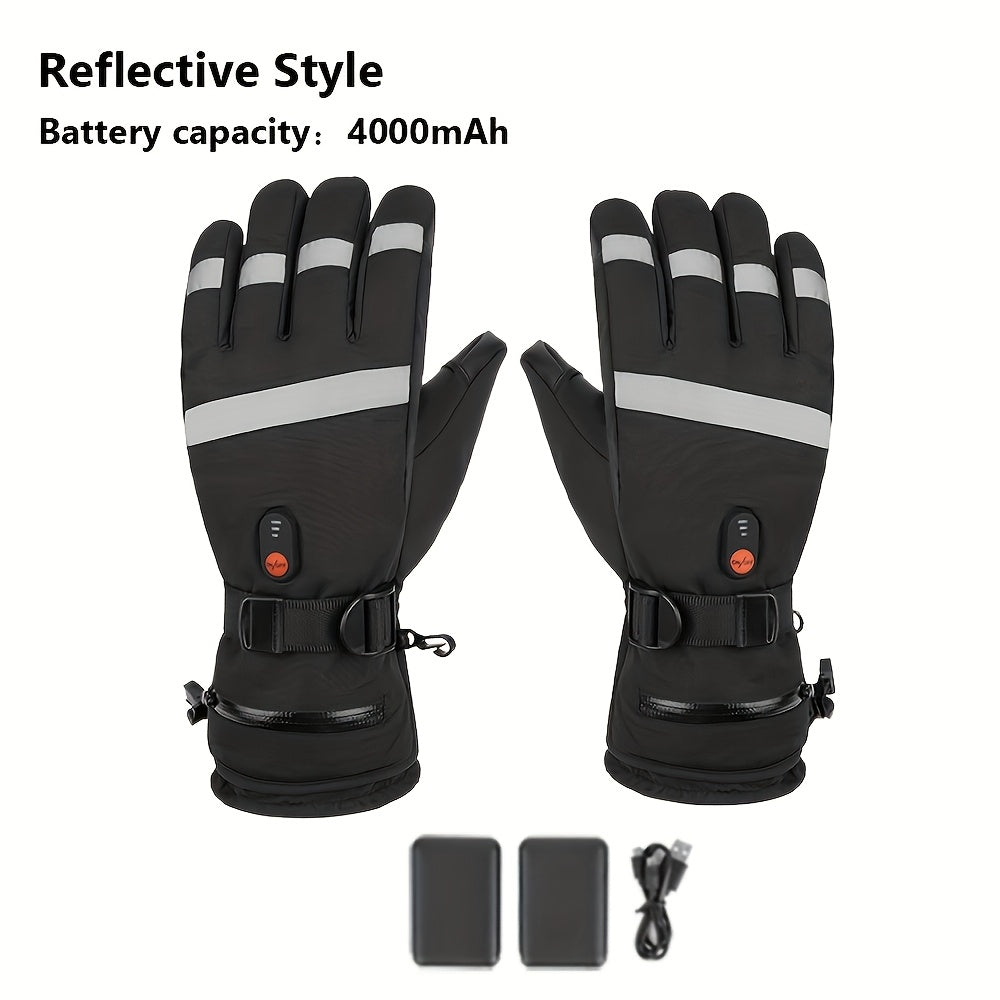 Mr pro Heated Motorcycle Gloves with Reflective Strip - Windproof, Skiing & Biking - Black, Zipper Closure, USB Rechargeable, Durable Polyester, Motorcycle Riding Glove