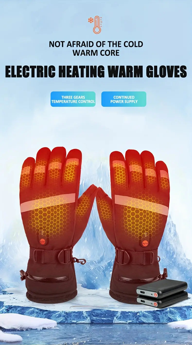 Mr pro Heated Motorcycle Gloves with Reflective Strip - Windproof, Skiing & Biking - Black, Zipper Closure, USB Rechargeable, Durable Polyester, Motorcycle Riding Glove