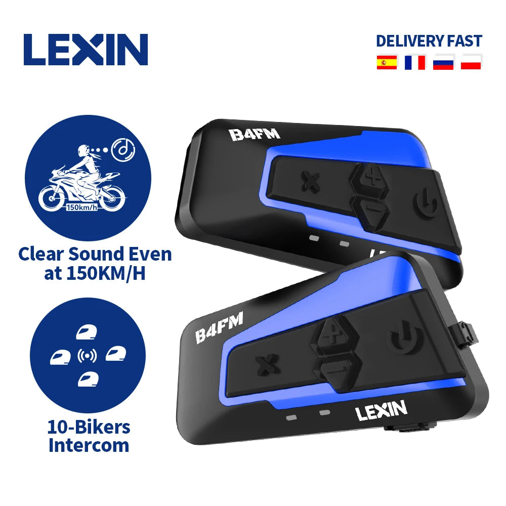 Lexin B4FM-X Bluetooth Motorcycle Intercom Helmet Headsets,BT 5.0 Wireless Communication Interphone Music