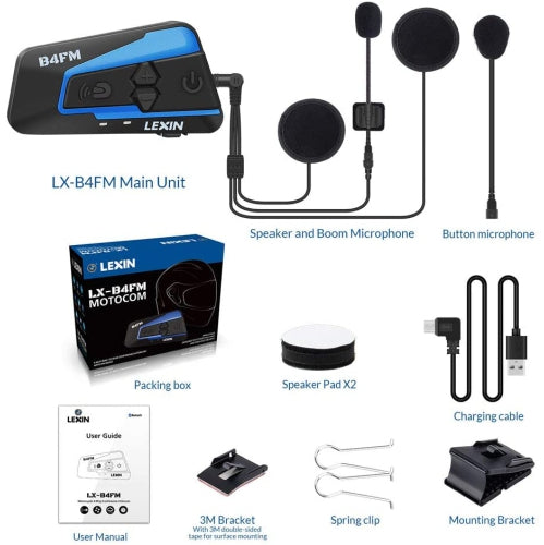 Lexin B4FM-X Bluetooth Motorcycle Intercom Helmet Headsets,BT 5.0 Wireless Communication Interphone Music