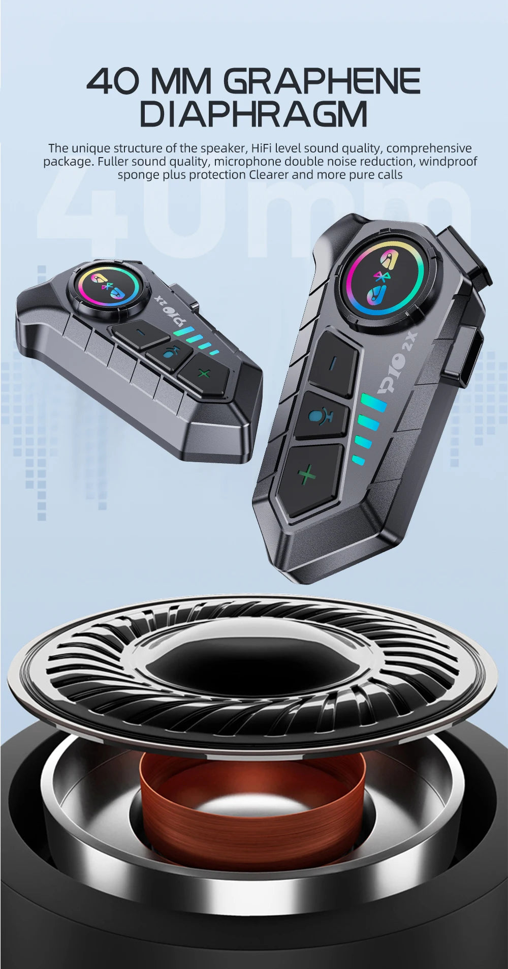 KEBIDUMEI 1/2x Motorcycle Intercom Headset Helmet BT 5.3 For 2 Riders intercommunicator 300M Waterproof Music Sharing Interphone