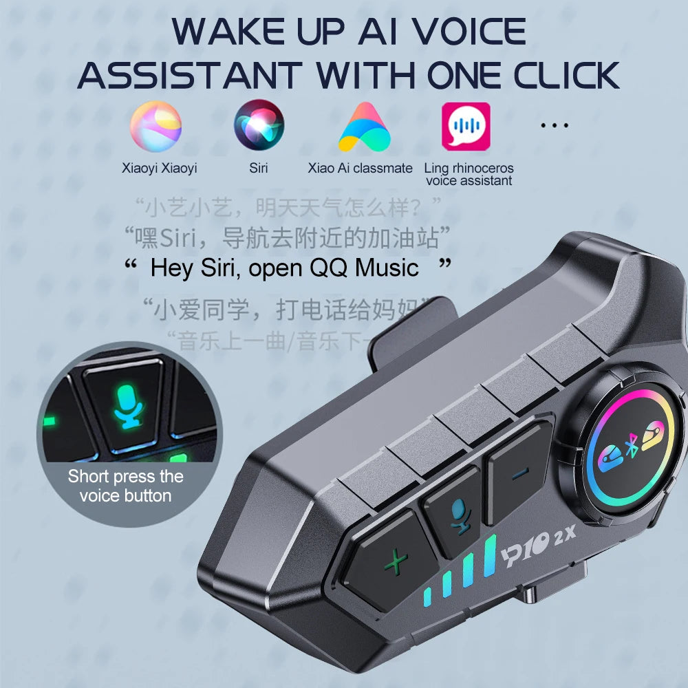 KEBIDUMEI 1/2x Motorcycle Intercom Headset Helmet BT 5.3 For 2 Riders intercommunicator 300M Waterproof Music Sharing Interphone