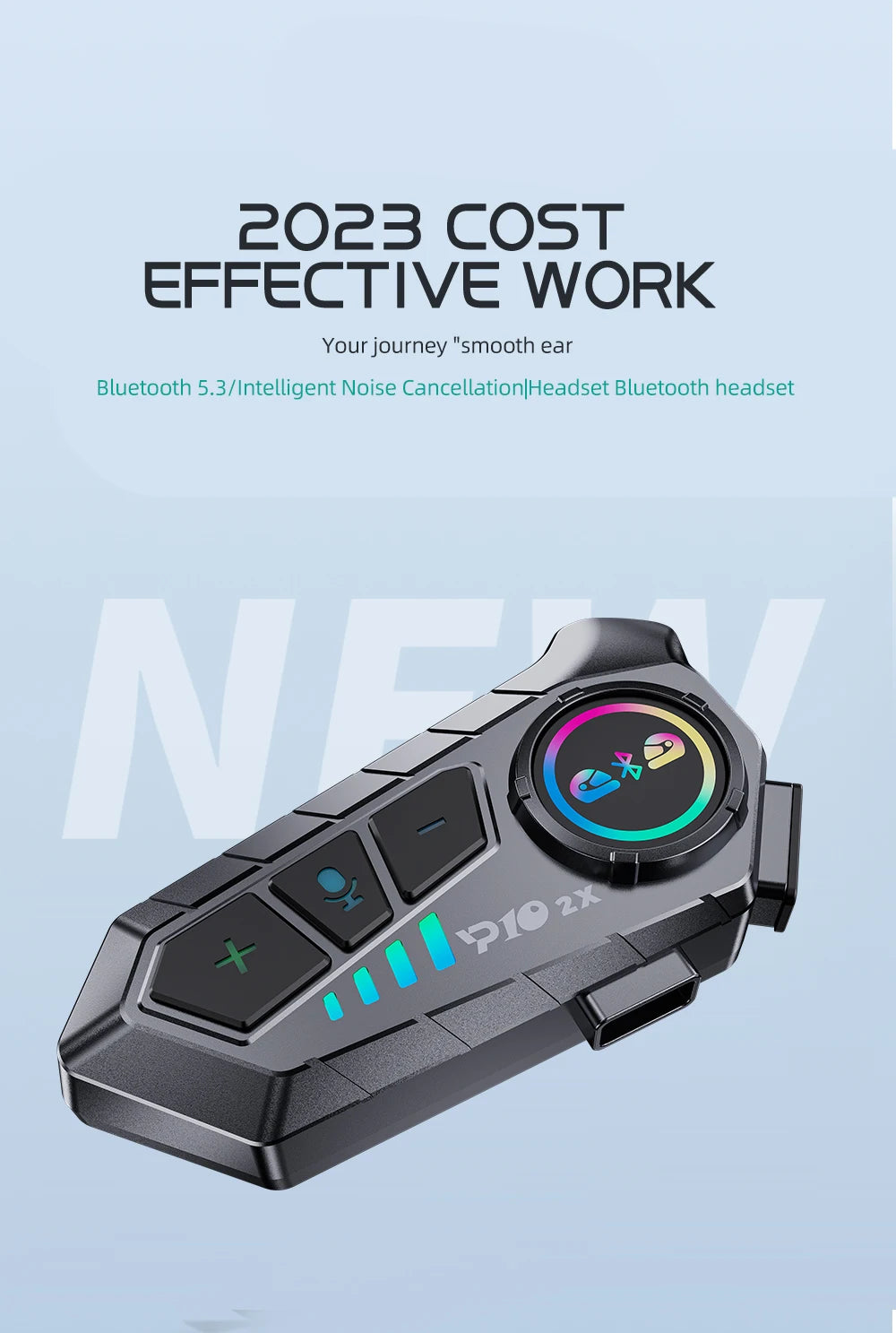 KEBIDUMEI 1/2x Motorcycle Intercom Headset Helmet BT 5.3 For 2 Riders intercommunicator 300M Waterproof Music Sharing Interphone