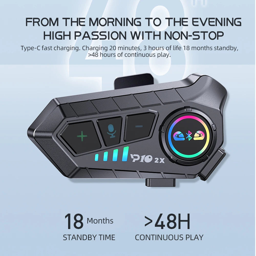 KEBIDUMEI 1/2x Motorcycle Intercom Headset Helmet BT 5.3 For 2 Riders intercommunicator 300M Waterproof Music Sharing Interphone