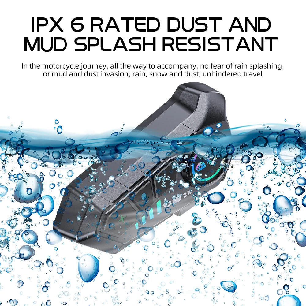 KEBIDUMEI 1/2x Motorcycle Intercom Headset Helmet BT 5.3 For 2 Riders intercommunicator 300M Waterproof Music Sharing Interphone