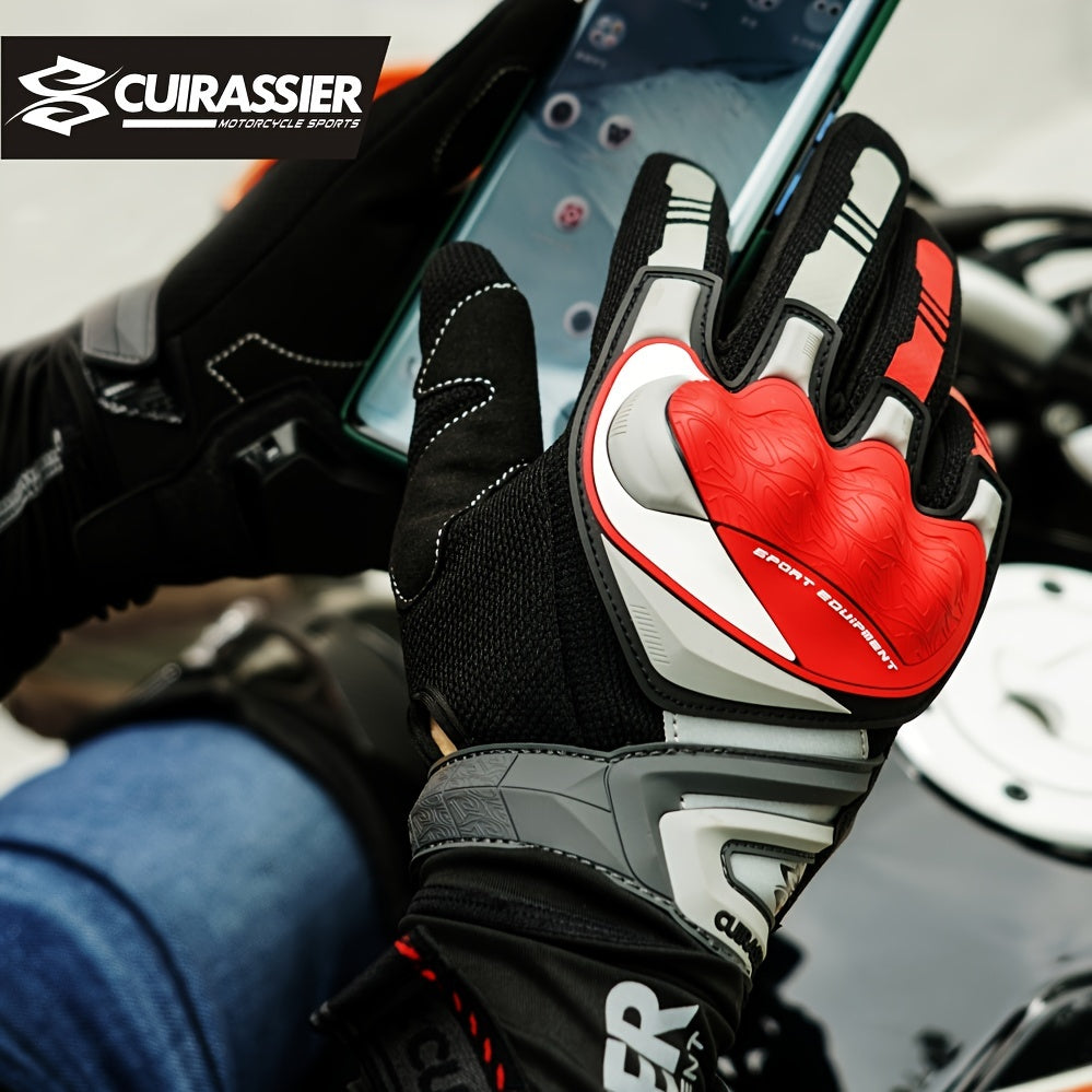 Full Finger Breathable Cuirassier Motorcycle Gloves with Night Reflective Touch Screen for Outdoor Riding Motorbike Scooter ATV